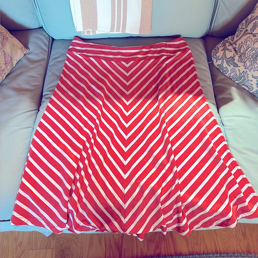 Lands’ End Coral and White Striped Skater Skirt Size XL Women’s